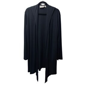 Debbie Shuchat Cardigan L Black Minimalist Quiet Luxury Classic Slinky Office